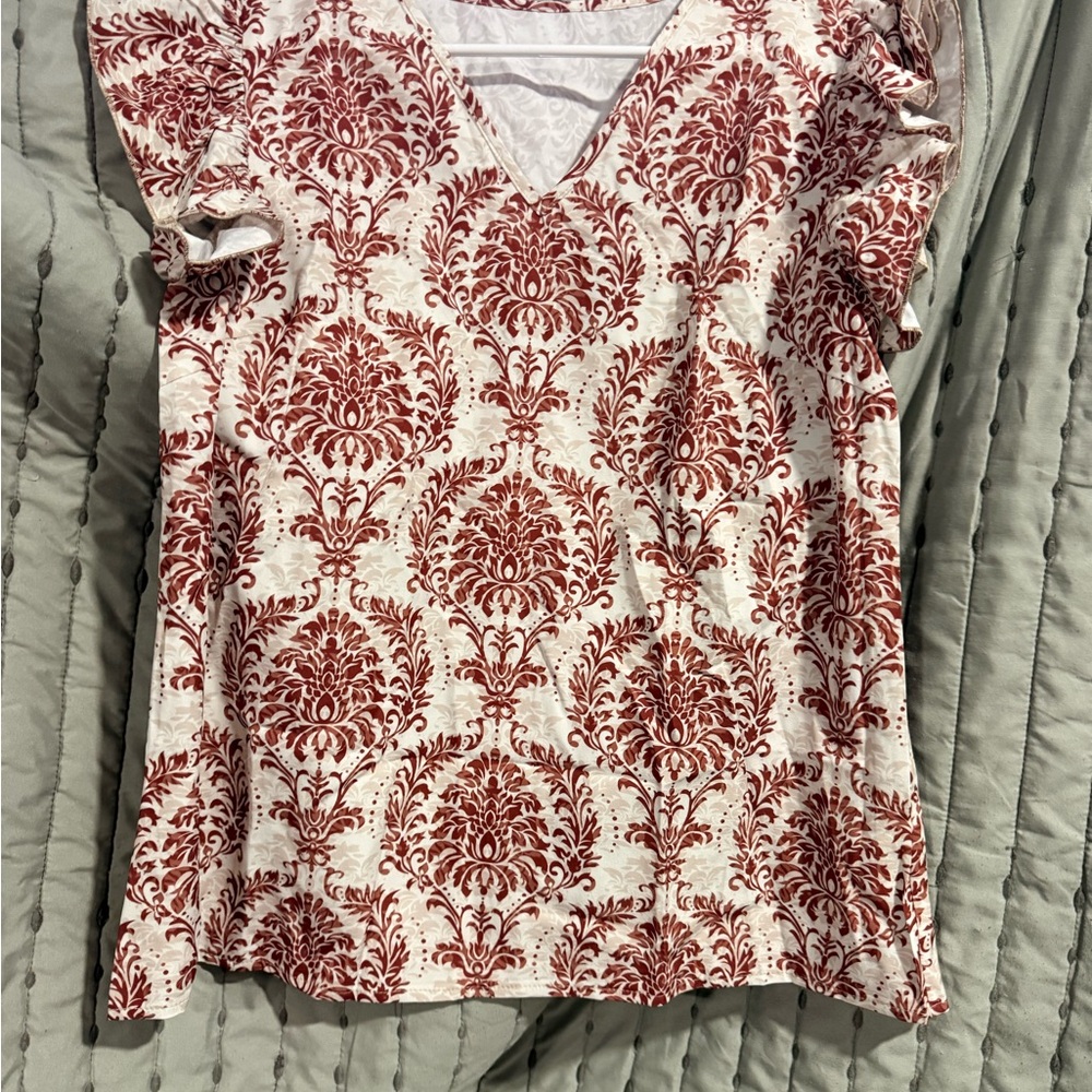 Elegant Red Patterned Women's Top